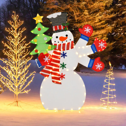 4FT Christmas Snowman Decoration with Waving Hand and 140 LED Lights
