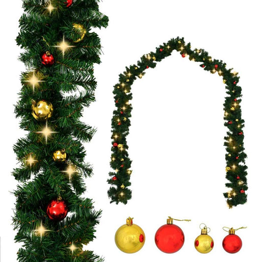 Christmas Garland Decorated with Baubles and LED Lights 787.4"