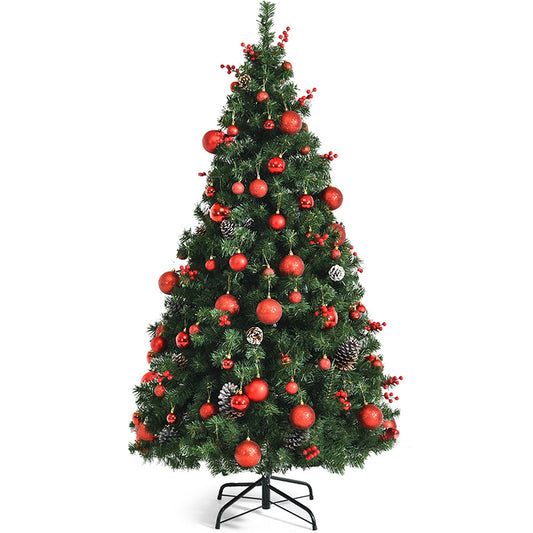 7ft Pre-lit Christmas Hinged Tree with Red Berries and Ornaments