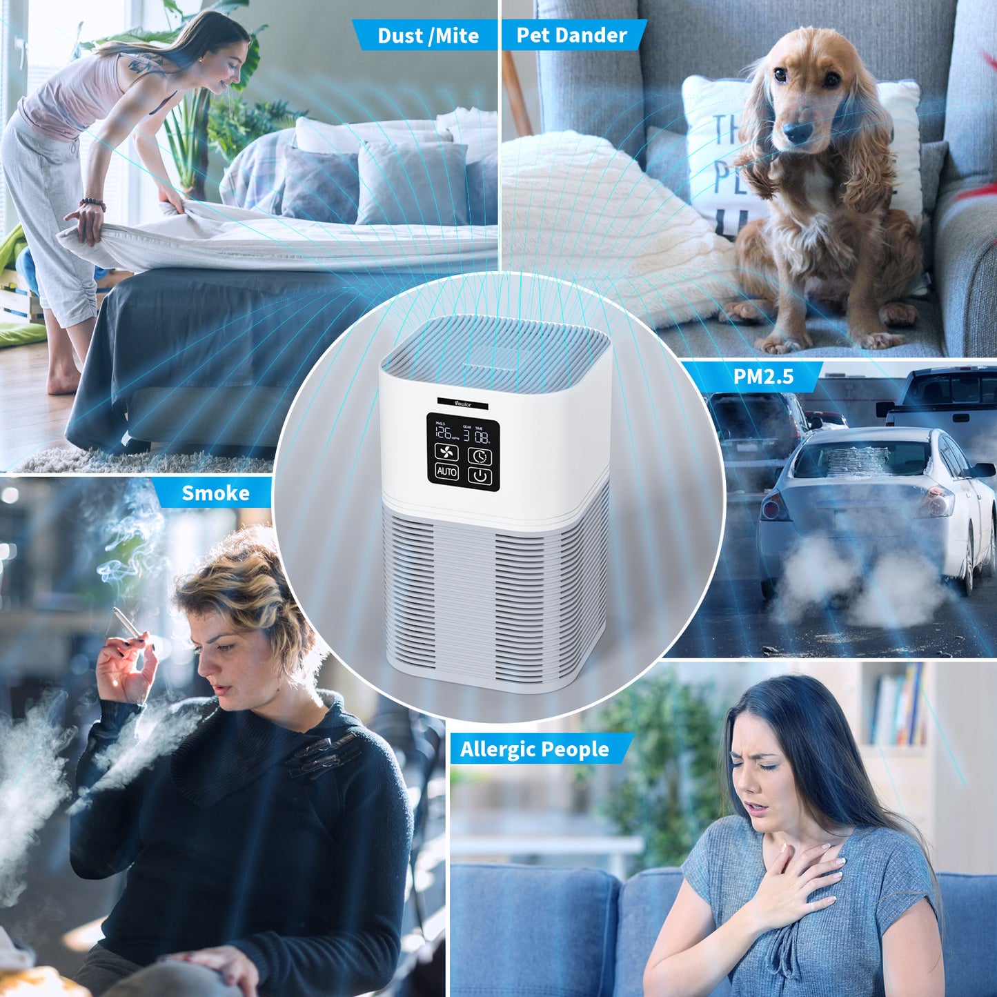 (Do Not Sell on Amazon) VEWIOR 2 in 1 Air Purifier with H13 Filters for Home Allergies Pets Hair Odor Eliminators, Aromatherapy diffuser and Auto Mode, Quiet Air Cleaner for Office, Home, Bedroom