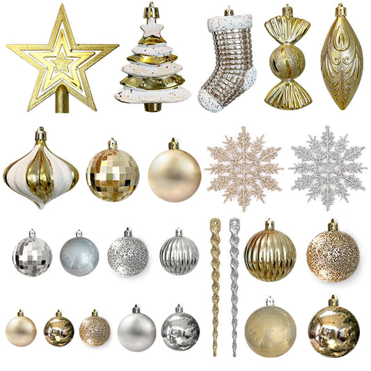 109 CT Gold Christmas Ornaments Set 2022 Decorative Christmas Tree Decorations;  Various 25 styles of Xmas Decor with Christmas Balls;  Stocks;  Star;  Icicle;  Snow Flakes;  Candy;  Onion for Holiday