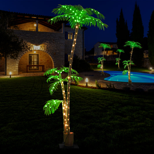 Lighted Palm Tree, 6FT Palm Trees for Outside Patio, Christmas Palm Tree Decor, Waterproof Windproof Solar Light Up Tree