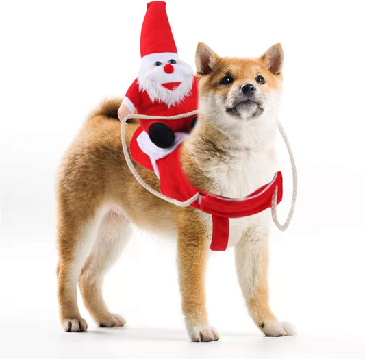 Clearance Christmas Dog Costume Funny Dog Christmas Santa Claus Costume Riding on Dog Pet Cat Christmas Holiday Outfit Pet Christmas Clothes Dressing up for Halloween Christmas Party(Large)