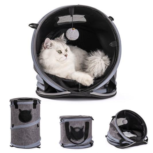 3 in 1 Cat Bed; Foldable Tunnel Pet Travel Carrier Bag Toy Cat Bed with Plush Balls for Indoor Cats Puppy