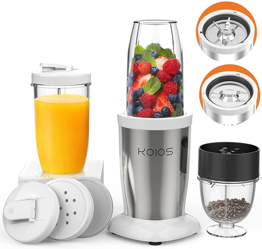 KOIOS PRO 850W Bullet Personal Blender 11 Pieces Set Blender for Kitchen Baby Food 2x17 Oz + 10 Oz Large & Small To-Go Cups;  2 Spout Drinking Lids;  Portable Travel Mixer