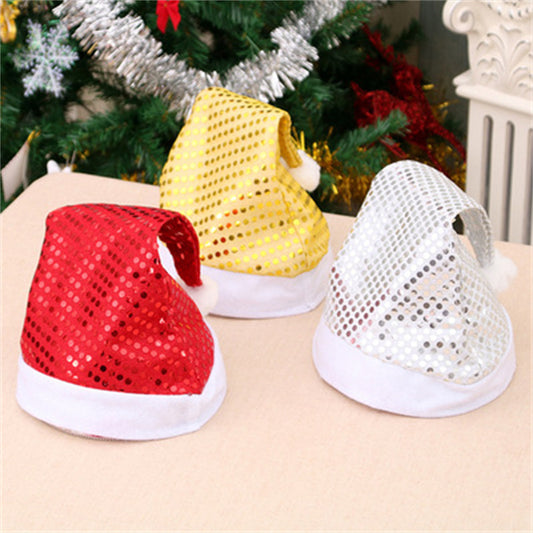 Christmas Shining Sequin Hats for Adults and Kids Christmas Santa Hat Cap for New Year Festival Holiday Party Decoration Gifts
